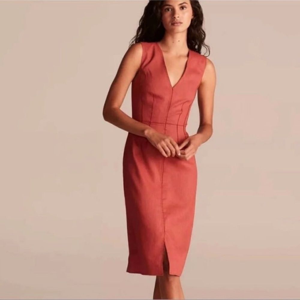 TAILORED by RT 14 Ashton Sutton Brick Orange Sleeveless MIDI Suit Dress